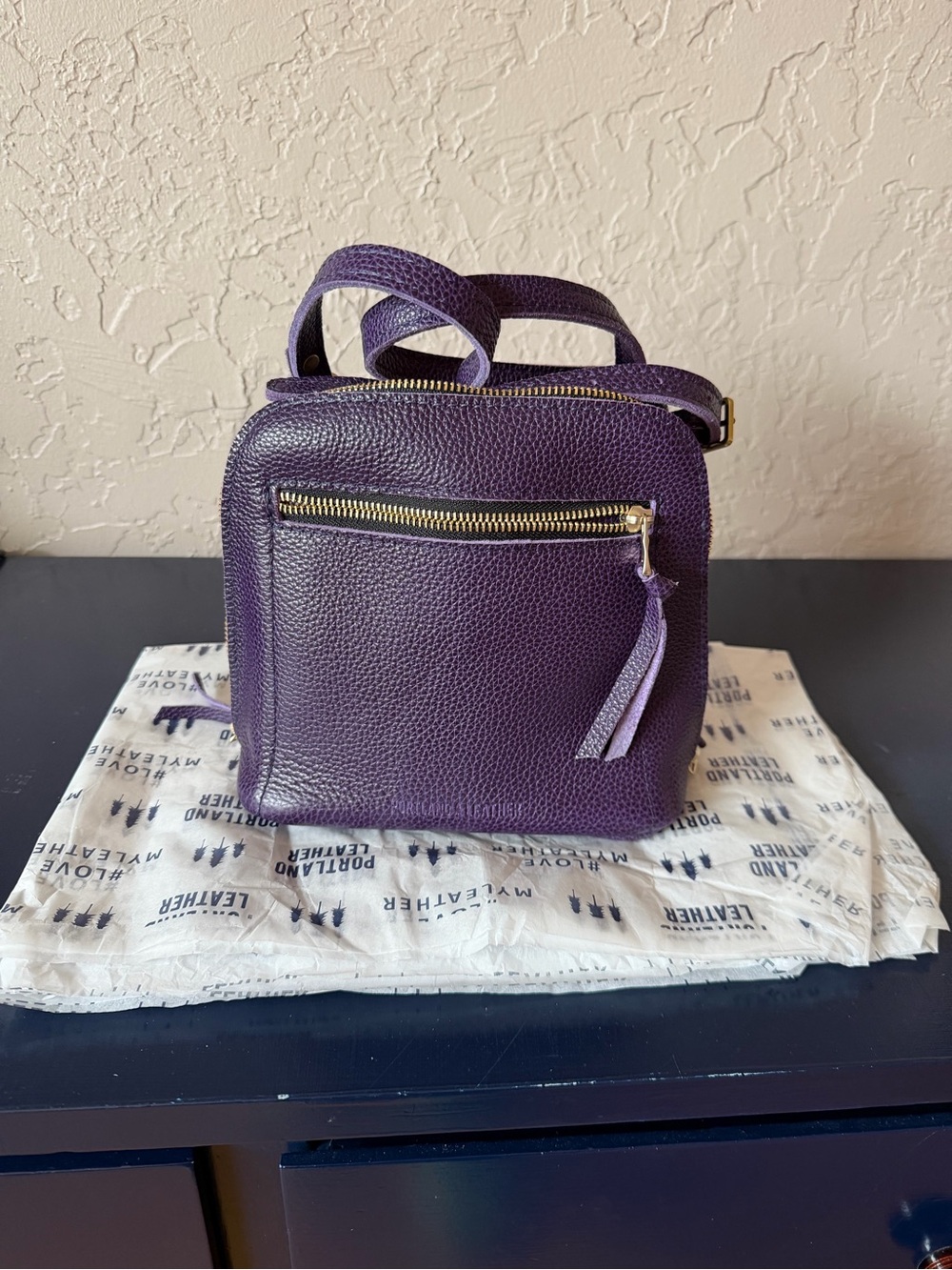 Pebbled Purple Crossbody Bag with Gold Zip Accents